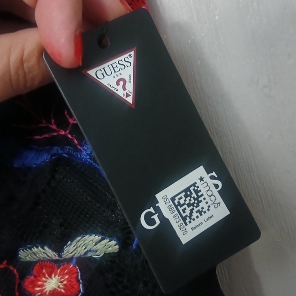 Guess Black Floral Midi Dress Embriodered Lace Size 14 - Picture 5 of 9